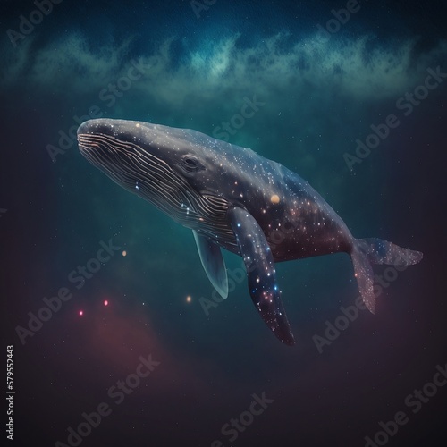 Whale. Whale on the background of space. Outer space with a whale. Generative AI.