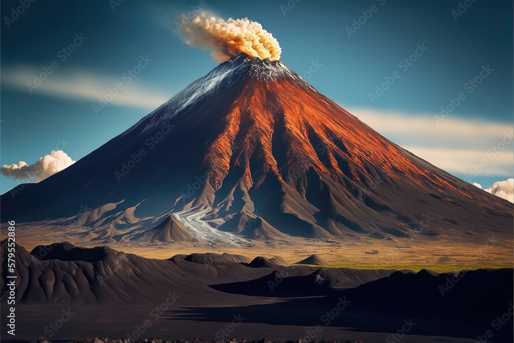 Active Volcano in a calm Environment. Generative AI