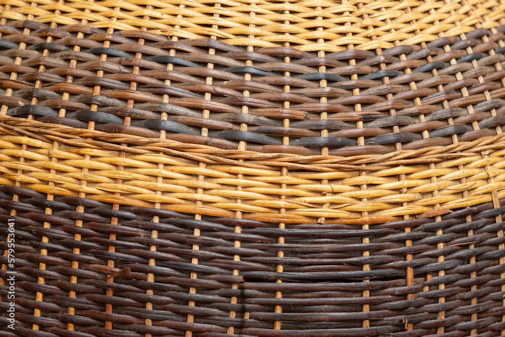 Texture of wicker furniture of rattan, brown rattan handmade texture with wavelike ornament. Rattan pattern rounded. Texture of wicker furniture of rattan, brown rattan handmade texture with wavelike ornament. Rattan pattern rounded.
