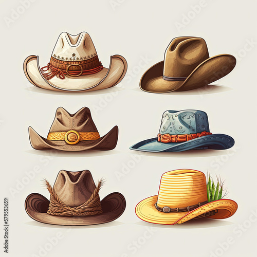 Set of cowboy hat illustration on white background for design. AI