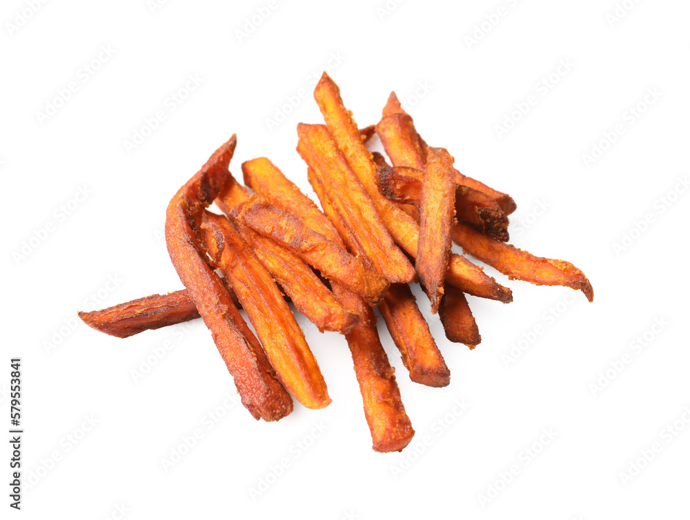Delicious sweet potato fries on white background Delicious sweet potato fries on white background
