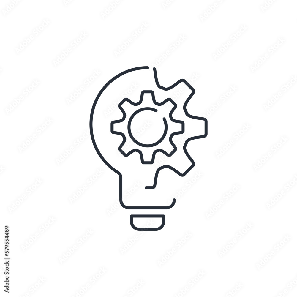 Light bulb with gear. Creative use. Vector linear icon isolated on white background. Light bulb with gear. Creative use. Vector linear icon isolated on white background.