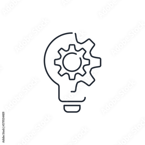 Light bulb with gear. Creative use. Vector linear icon isolated on white background.