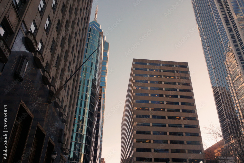 Fototapeta premium City Skyline with Glass and Brick Towers and Sky