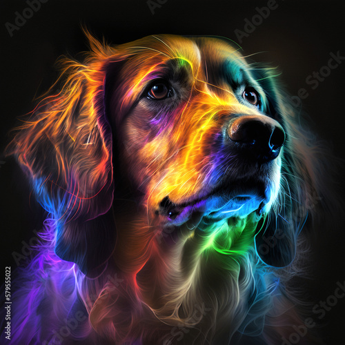 portrait of a dog in neon