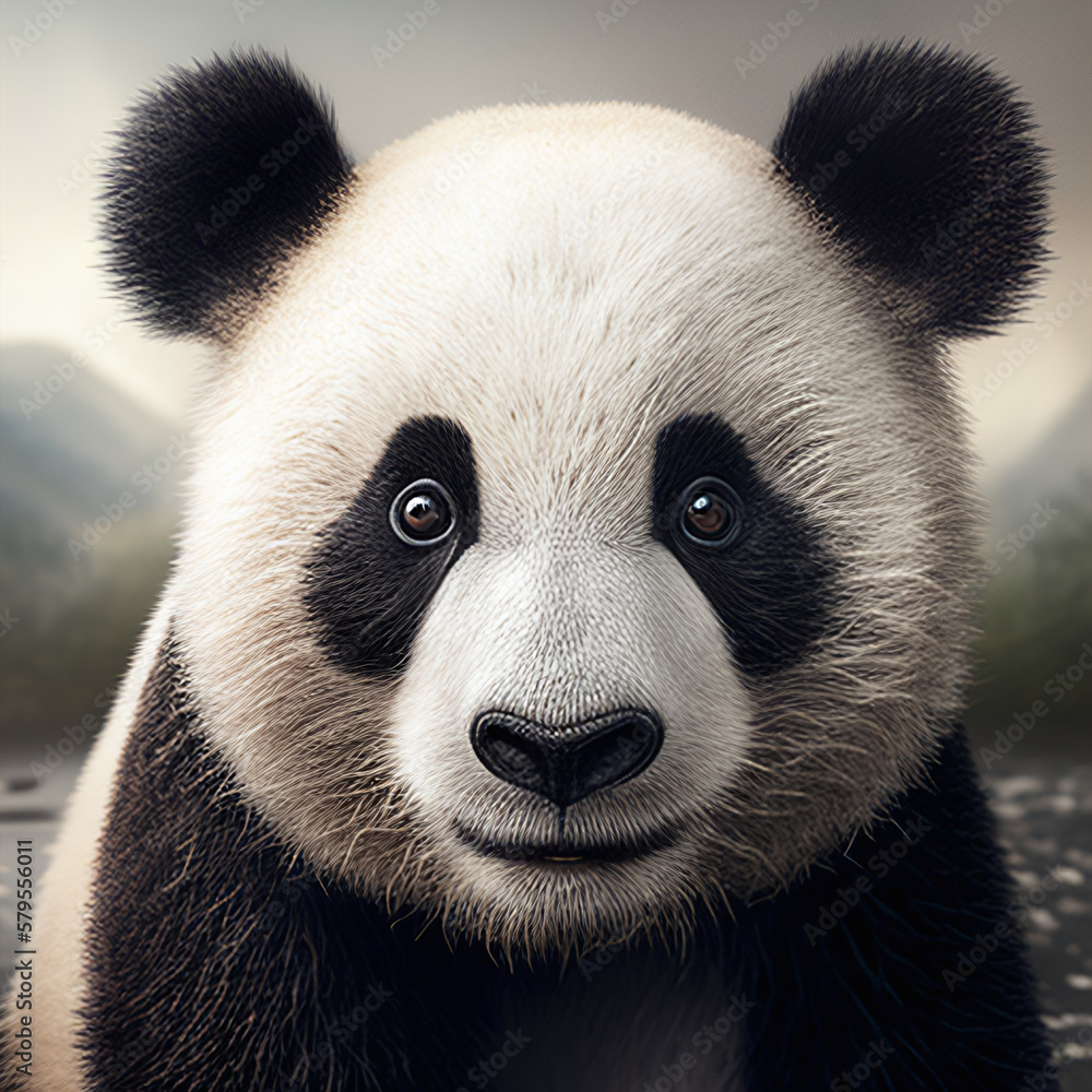 Close up shot of Panda. AI Generated