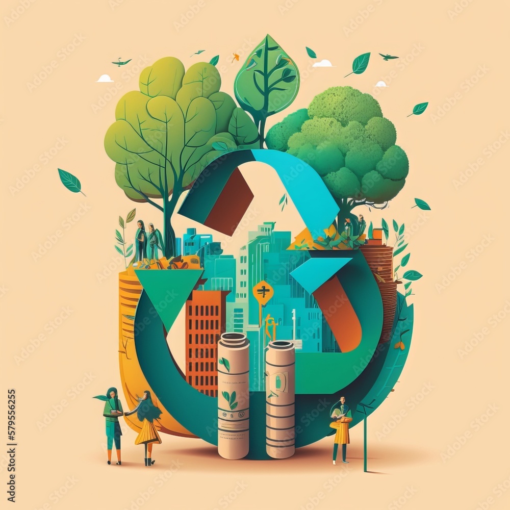 Obraz premium Sustainable Living - 3Rs - Reduce, Reuse, Recycle. AI generative.