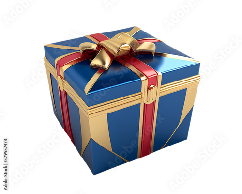 Wallpaper Mural Blue gift box with gold ornament and gold red ribbon on isolated transparent background suitable for retouch design. Generative AI Torontodigital.ca