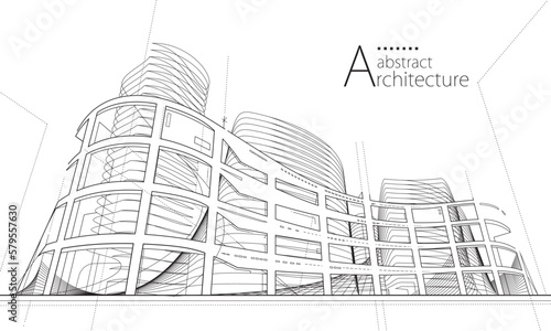 3D Illustration Abstract Architectural Modern Urban Line Drawing.