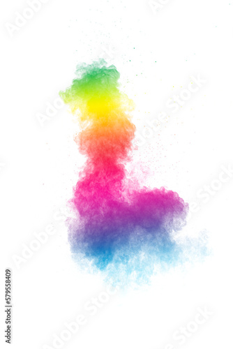 Pastel color dust particles splash.Colorful powder explosion on white background.