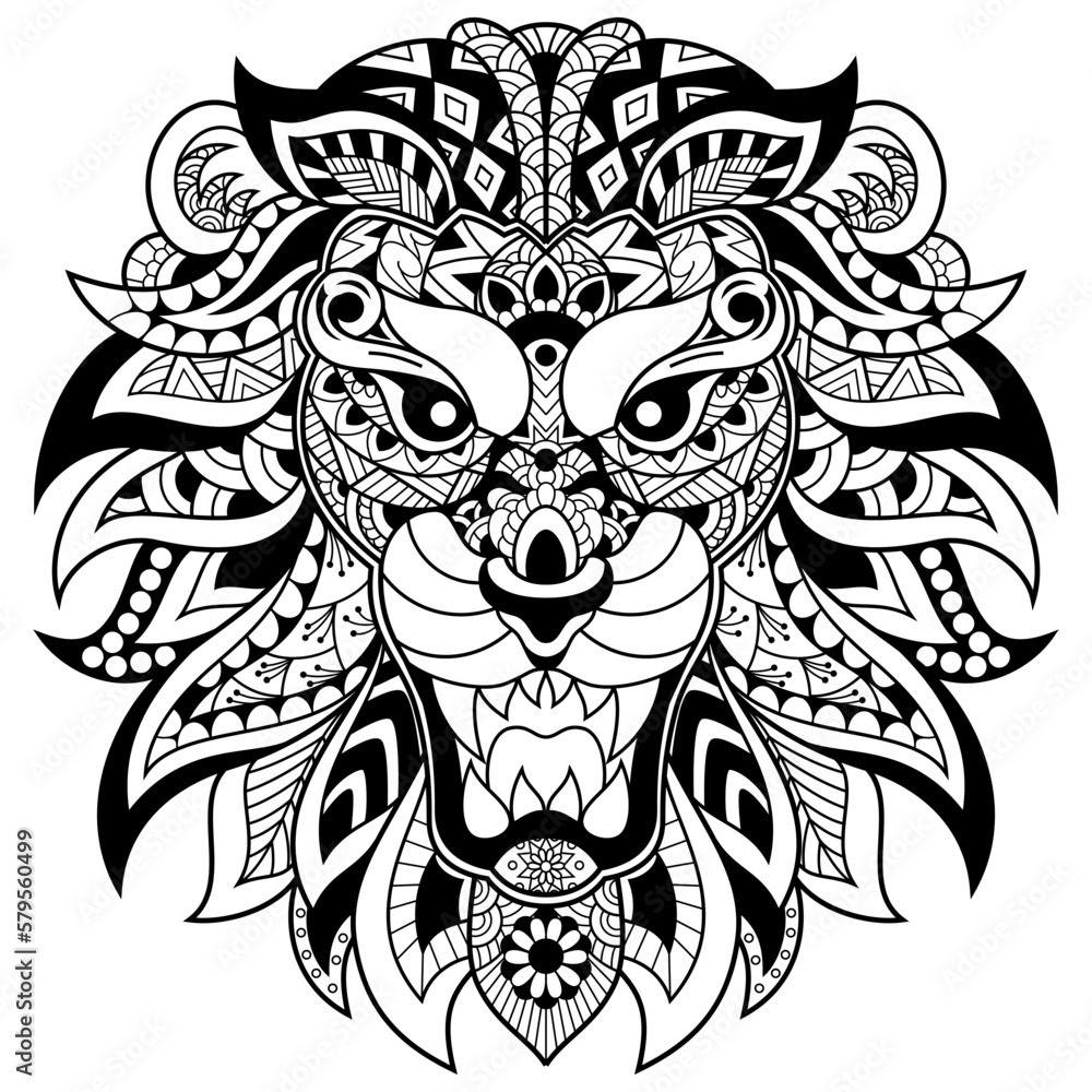 Lion head zentangle style white and black