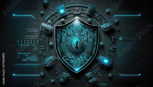 Computer cybersecurity shield lock technology background concept generative ai