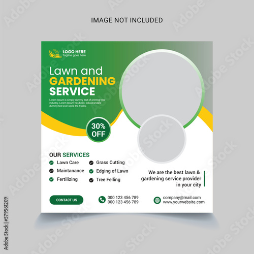lawn care gardening landscaping social media post banner template premium vector
