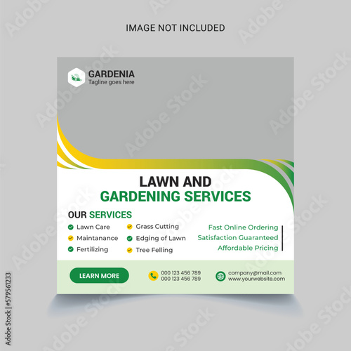 lawn care gardening landscaping social media post banner template premium vector