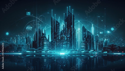 Abstract futuristic cityspace technology connect background concept generative ai © Hixel