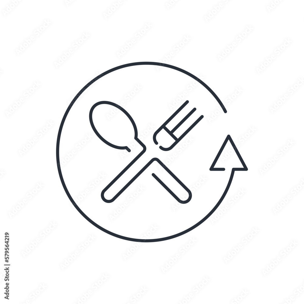 The movement of a spoon with a fork. Delicious, balanced food. Vector linear icon isolated on white background. The movement of a spoon with a fork. Delicious, balanced food. Vector linear icon isolated on white background.