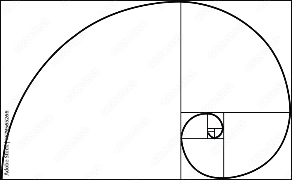 Golden Ratio spiral. Mathematical formula to guide designers for harmony composition. Abstract illustration with golden ratio on white background. Geometric shapes symbol. flat style.