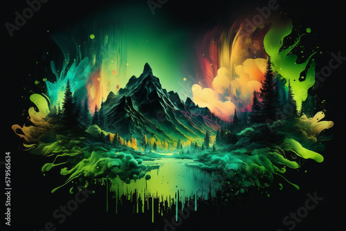 Mesmerizing Green Aurora Borealis Dancing Above Majestic Mountains and Clouds