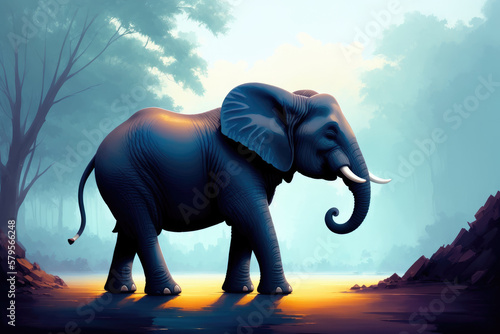 Modern drawing of elephant  Colorful magic elephant  cartoon style painting. Generative ai art illustration