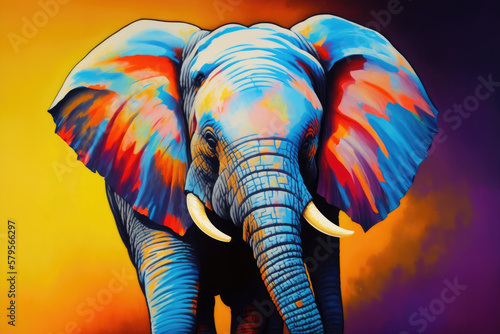 Wallpaper Mural Modern drawing of elephant, Colorful magic elephant, cartoon style painting. Generative ai art illustration Torontodigital.ca