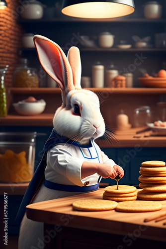 Bunny dressed as a chef making easter eggs