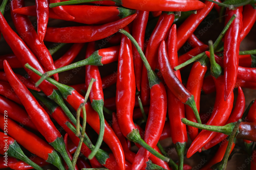 Chili pepper, Red hot chilli peppers pattern texture background. Close up group of ripe red chilli