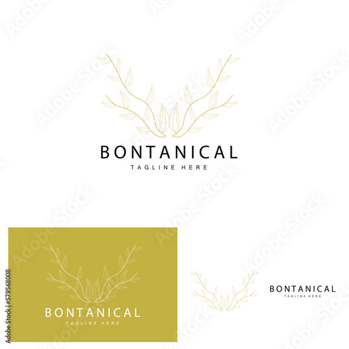 Botanical Logo, Nature Plant Design, Flower Plant Icon Vector With Line Model