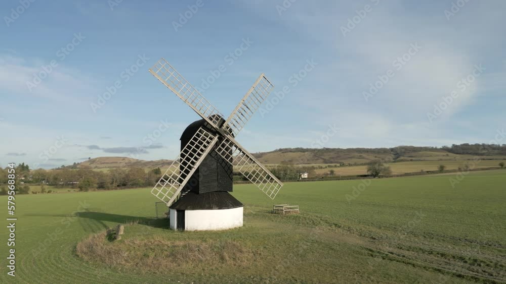 Beautiful Four Sail Windmill in Pitstone, Buckinghamshire, England - Aerial Orbit Beautiful Four Sail Windmill in Pitstone, Buckinghamshire, England - Aerial Orbit