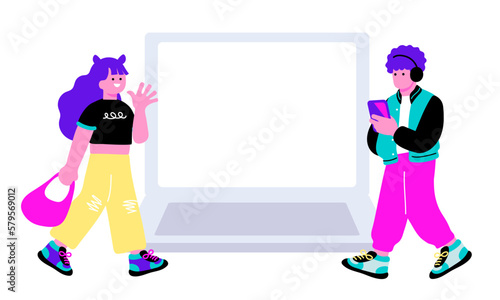 ノートパソコンと若者のイラスト
