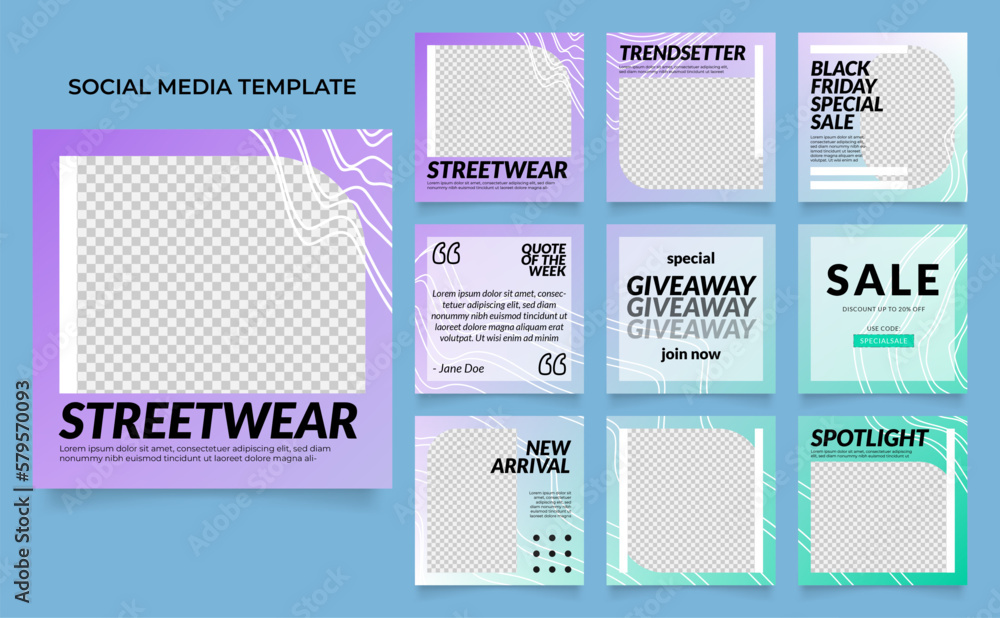 social media template banner fashion sale promotion in gradient green purple color. fully editable instagram and facebook square post frame puzzle organic sale poster