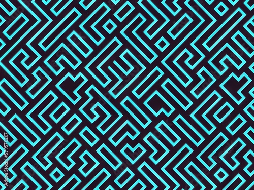 Futuristic Tetris blocks cyan and black background, Generative AI