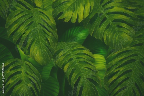 Monstera Deliciosa leaves, Swiss cheese plant, Generative AI
