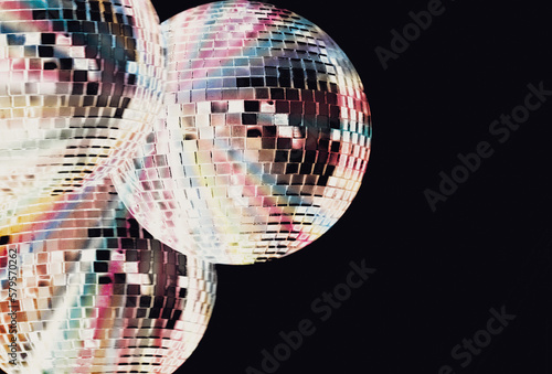 retro disco ball and rainbow color
