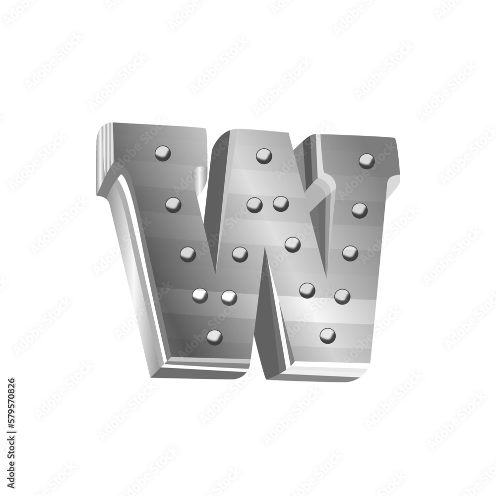 Silver chrome 3D Capital letter W with Rivet bolts vector stock graphic ...