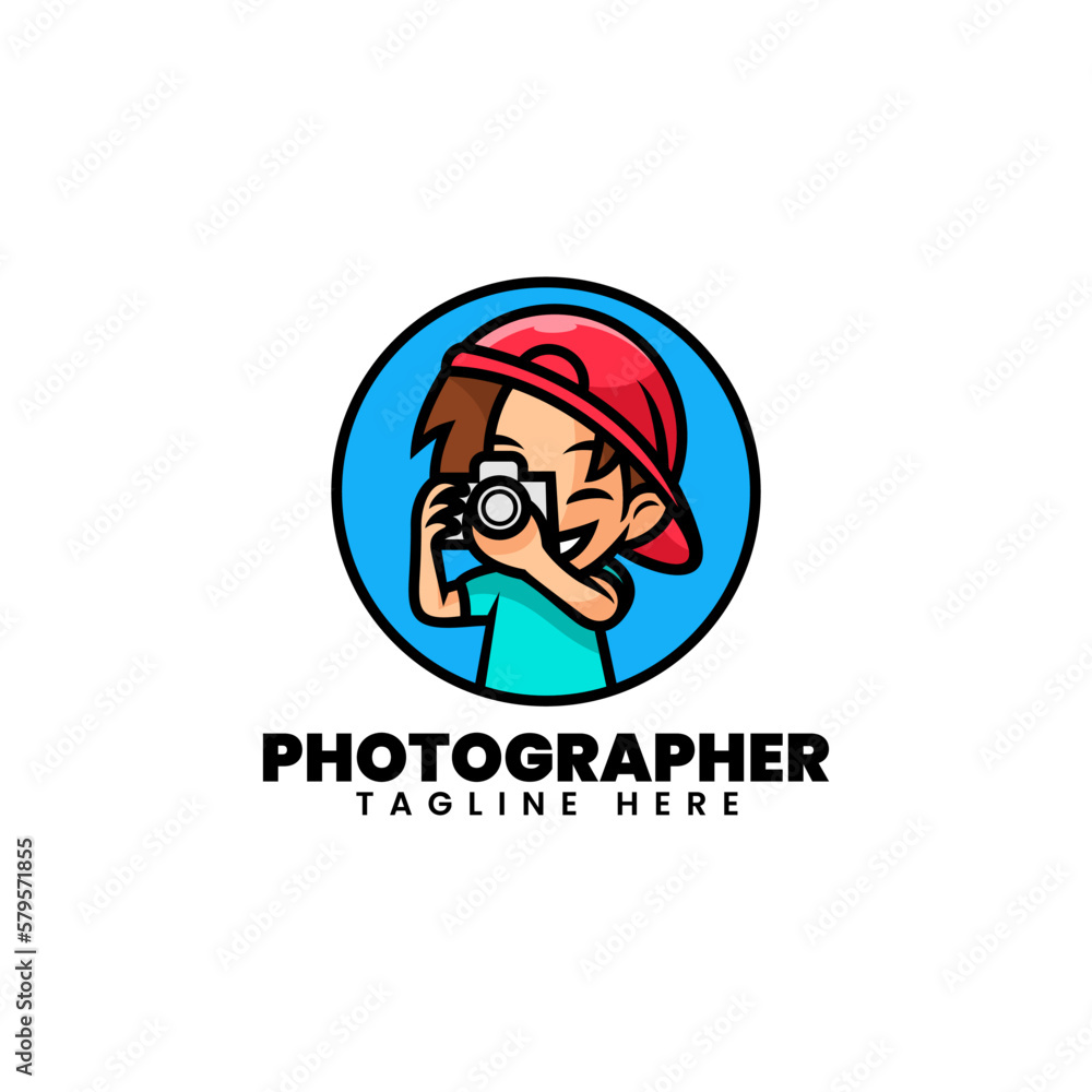 Vector Logo Illustration Photographer Mascot Cartoon Style.