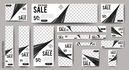 Multipurpose web banner templates. Set Web banners with standard size and place for photos. business ads layout with blue background. vector	