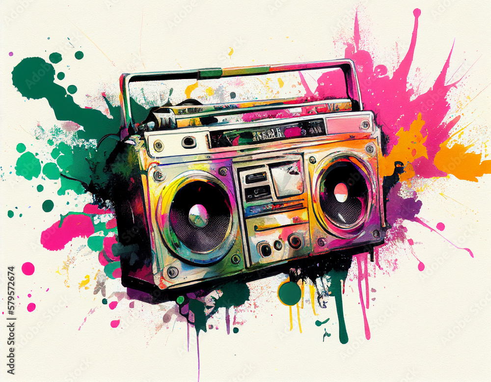 Watercolor Splatter Art of a Boom Box | Generative AI Stock ...