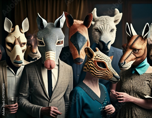 People at a Party Wearing Different Animal Masks | Generative AI