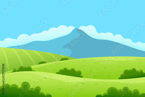 Spring landscape scene background with mountain
