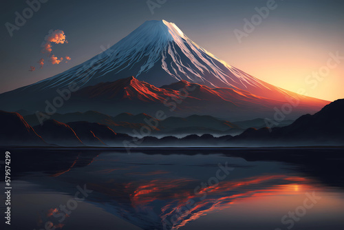 sunrise   set at Mt.Fuji  in perfect light  made with Generative AI