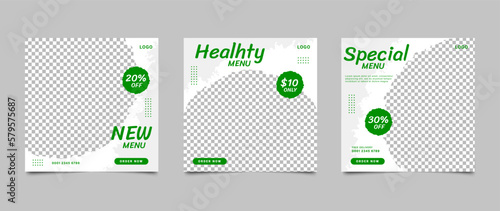 Social media food menu post template design. Editable social media square banner for restaurant and culinary promotion. Set of layouts for marketing on social media. Vector illustration.