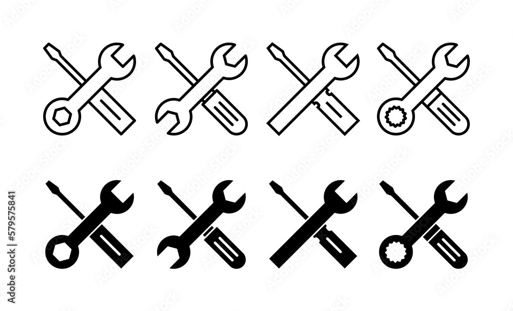 Repair tools icon vector for web and mobile app. tool sign and symbol. setting icon. Wrench and screwdriver. Service Repair tools icon vector for web and mobile app. tool sign and symbol. setting icon. Wrench and screwdriver. Service