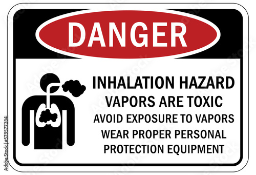Inhalation hazard sign and labels vapor are toxic, avoid exposure to vapor. Wear proper personal protective equipment