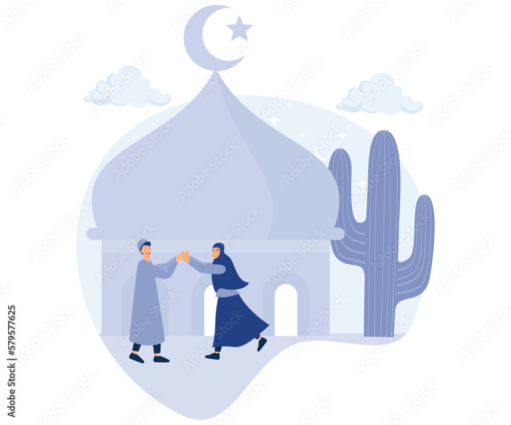 happy ramadan mubarak greeting concept,  islamic eid fitr celebration, flat vector modern illustration