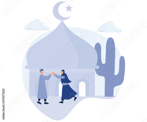 happy ramadan mubarak greeting concept   islamic eid fitr celebration  flat vector modern illustration