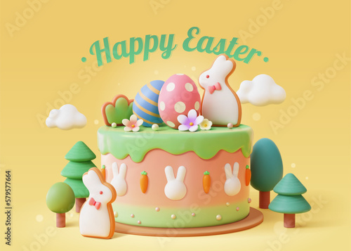 3D sweet Easter cake poster