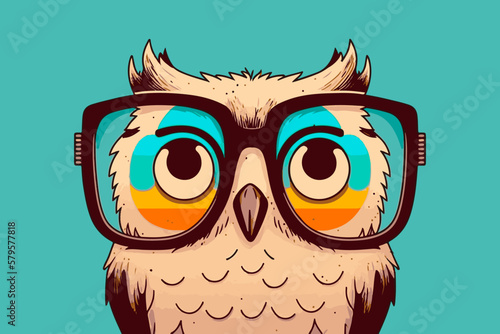 hipster owl with glasses illustration, animal on colorful background © dianaorozco
