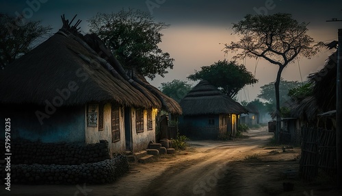 A peaceful rural Andhra Pradesh village at dusk captured with a Sony RX100 VII compact camera 24 Generative AI