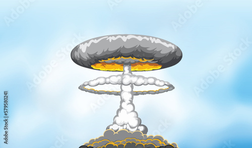 Atomic Bomb Mushroom Cloud in Blue Sky