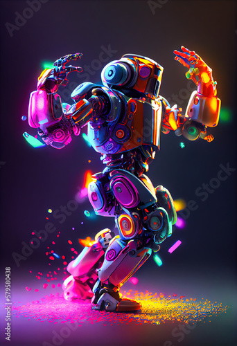 Musical dancing robot - artificial intelligence with a colorful concept design by generative AI